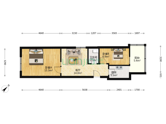 大直沽后街 2室1厅1卫 58平方