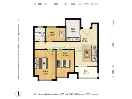 红星都会广场北苑 3室1厅1卫 88平方