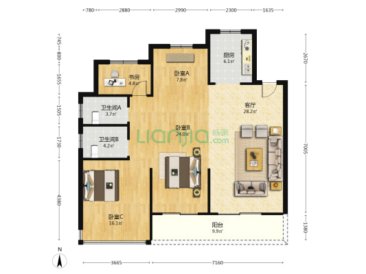 新鸿云璟湾 4室1厅2卫 134平方