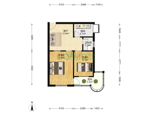 西环路中段 2室1厅1卫 52平方