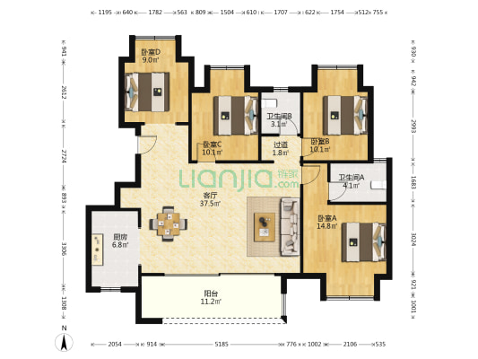西辰艺境 4室1厅2卫 122平方