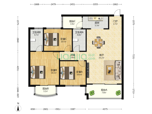 滨海茗苑 3室1厅2卫 122平方