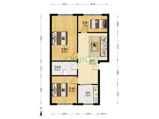 南河路一段266号 3室1厅1卫 82平方