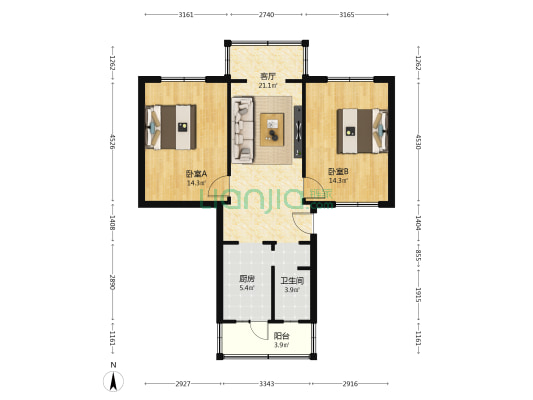 陕西街188号 2室1厅1卫 71平方