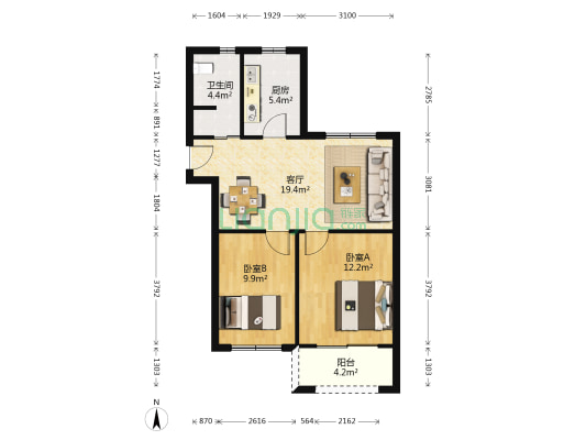 盛泰嘉园二期 2室1厅1卫 82平方