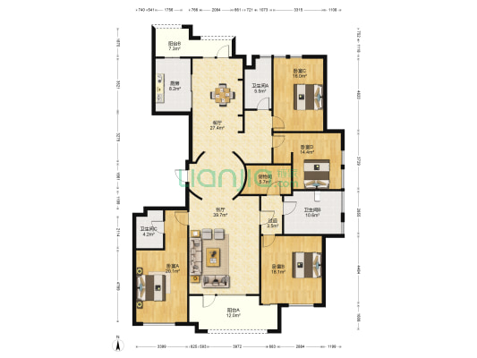 玉兰花园二期 4室2厅3卫 233平方