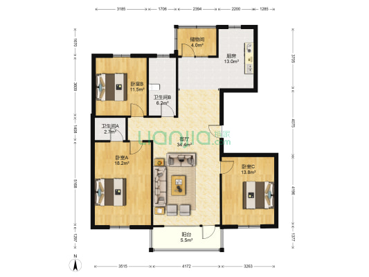 嘉惠燕京府 3室1厅2卫 128平方