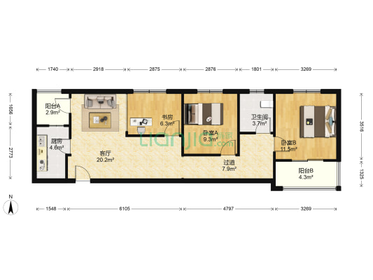 东港国际花园 3室1厅1卫 93平方