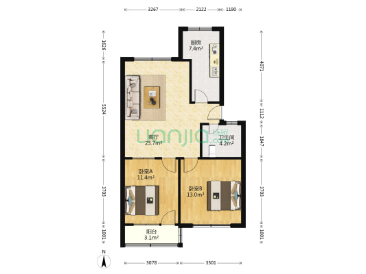 潍州社区 松园子小区 2室1厅1卫 72平方