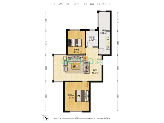 金域蓝城3期深蓝杰座 2室1厅1卫 101平方