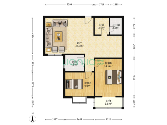 怡和·优盘 2室1厅1卫 105平方