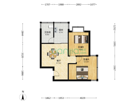 紫薇西路899号 2室1厅1卫 74平方