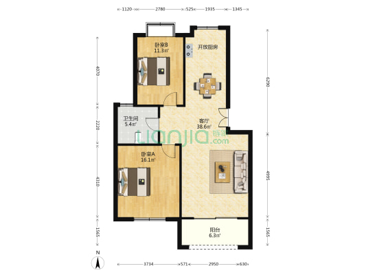 贯前人家 2室1厅1卫 121平方