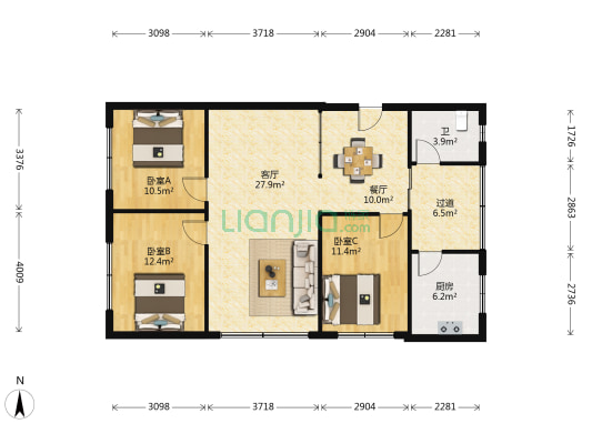 汉渝路一巷 3室2厅1卫 110平方
