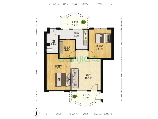 金港樓二期小区 3室1厅1卫 79平方