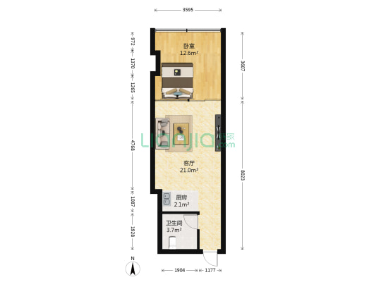 绿都商厦 1室1厅1卫 60平方