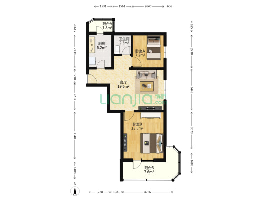 中直5号院 2室1厅1卫 72平方
