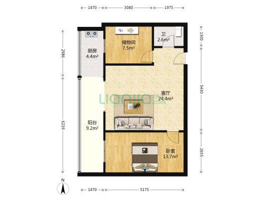 金马花园 1室1厅1卫 75平方