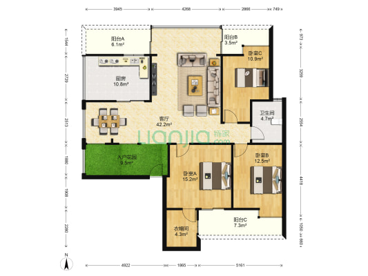 彰泰城西区 3室1厅1卫 115平方