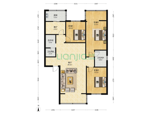 宏城公寓 3室2厅3卫 140平方