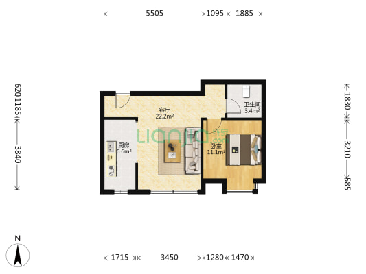 方诚花园 1室1厅1卫 56平方