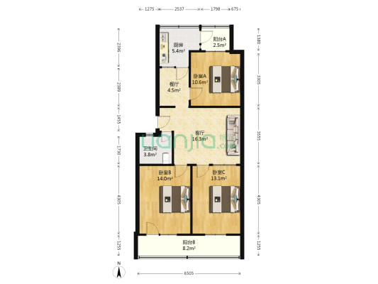太原师范学院家属楼 3室2厅1卫 95平方