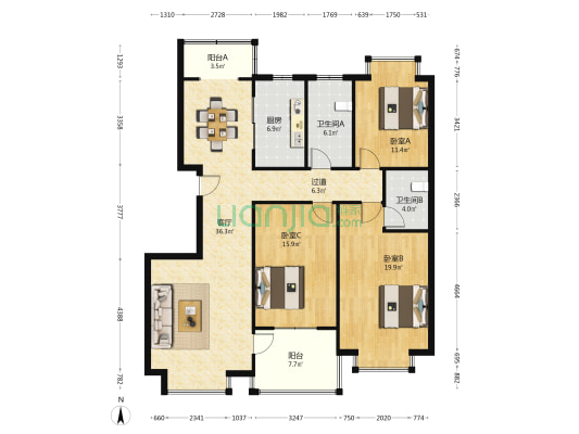 吉星家园 3室1厅2卫 142平方