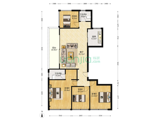 中旅归锦府 4室1厅2卫 139平方
