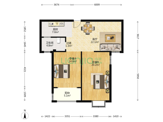 盐塘家园 2室1厅1卫 100平方