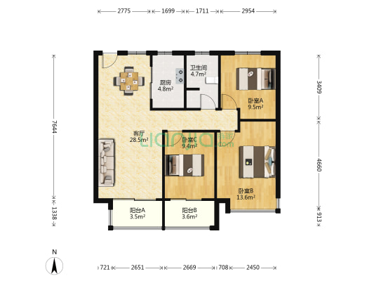 乐富强悦融湾 3室1厅1卫 110平方