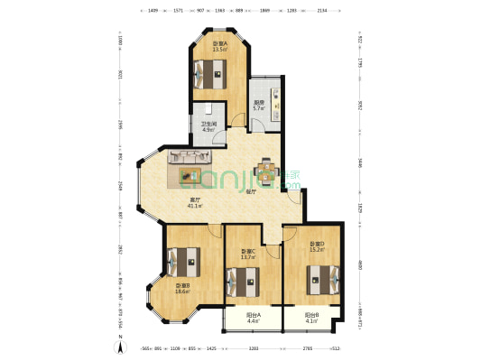 晨晖花苑 4室1厅1卫 147平方