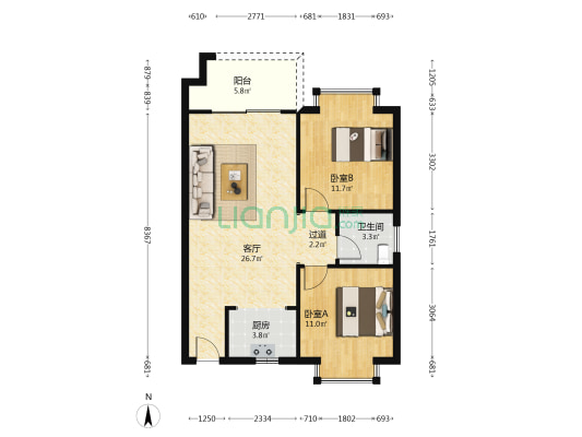 海湾花园东苑 2室1厅1卫 79平方