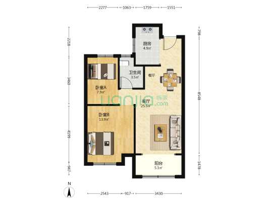 十里景园东区 2室1厅1卫 84平方