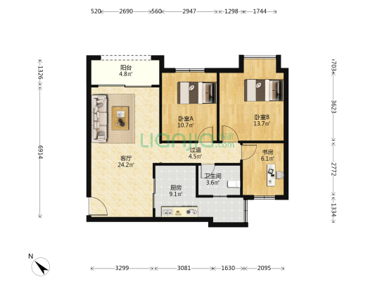 金科城37区洋房精装三室拎包入住-户型图