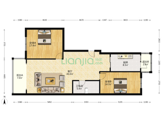 希望大厦 2室1厅1卫 158平方