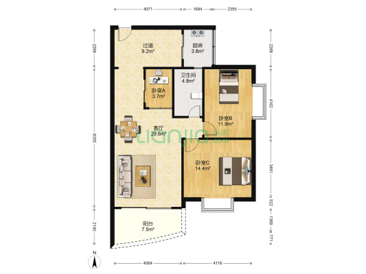 河畔名居B区 3室1厅1卫 104平方