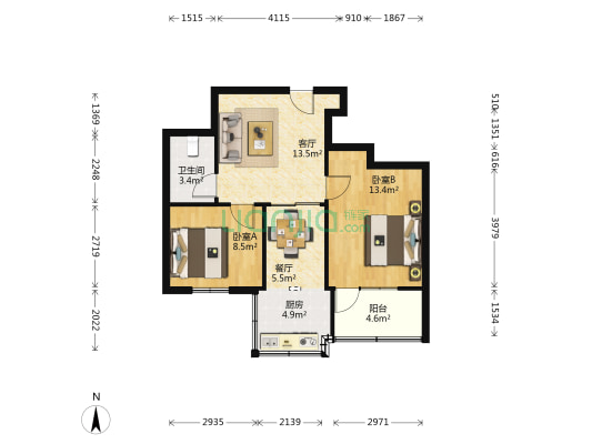乐居场南路17号 2室2厅1卫 53平方