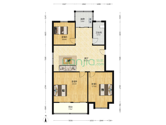 北岭路17号 3室1厅1卫 121平方