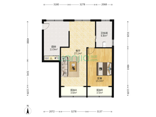 清波新村 1室1厅1卫 81平方