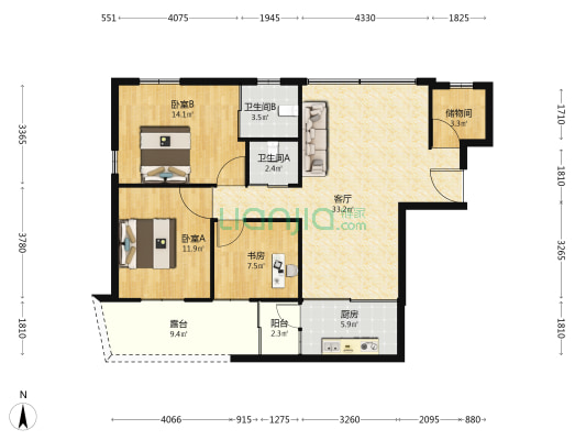 庆丰公寓 3室1厅2卫 118平方