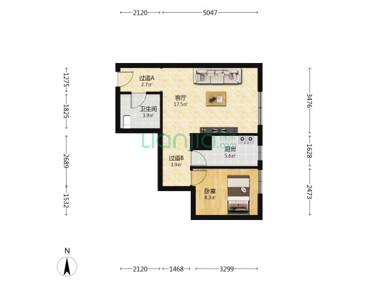 大唐宫 1室1厅1卫 69平方