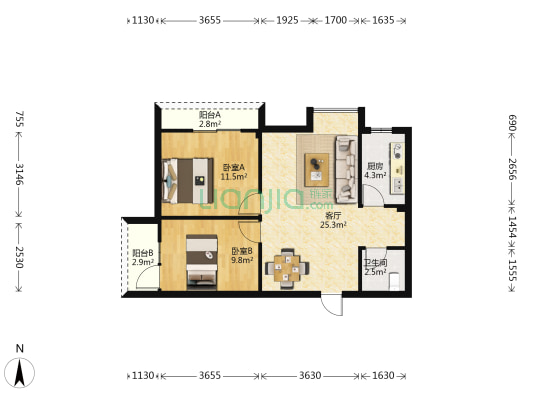 汉江康居小区 2室1厅1卫 78平方