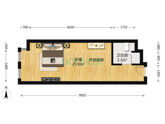 明城国际大厦 1室0厅1卫 48平方