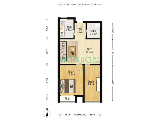 王埠景苑 2室1厅1卫 66平方