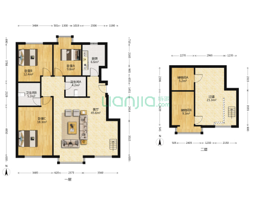 龙祥园 3室1厅2卫 127平方