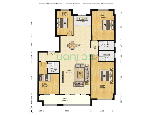 碧桂园天誉 4室1厅3卫 193平方