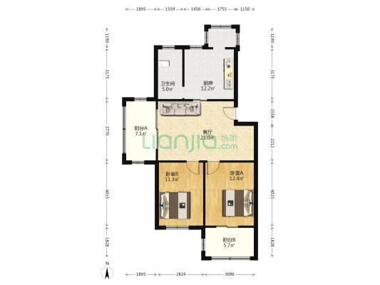 安源新村 2室1厅1卫 87平方