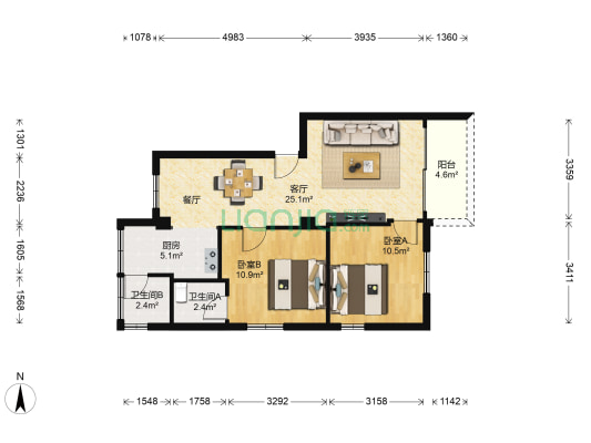 金晖苑(番禺区) 2室1厅2卫 73平方