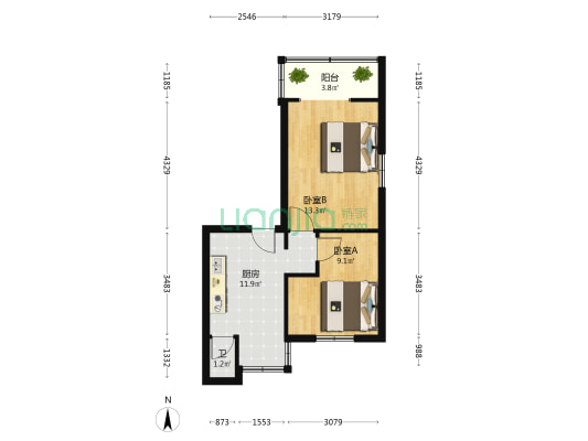 较场坝中街34号 2室0厅1卫 48平方