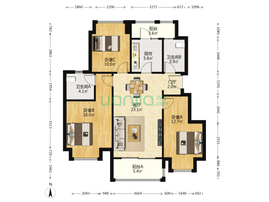 江州锦云 3室1厅2卫 104平方